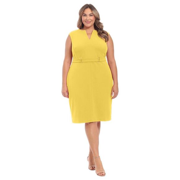 London Times Women's Plus Size Extended Shoulder Buckle Waist Sheath Midi 16 Pl - Picture 4 of 15